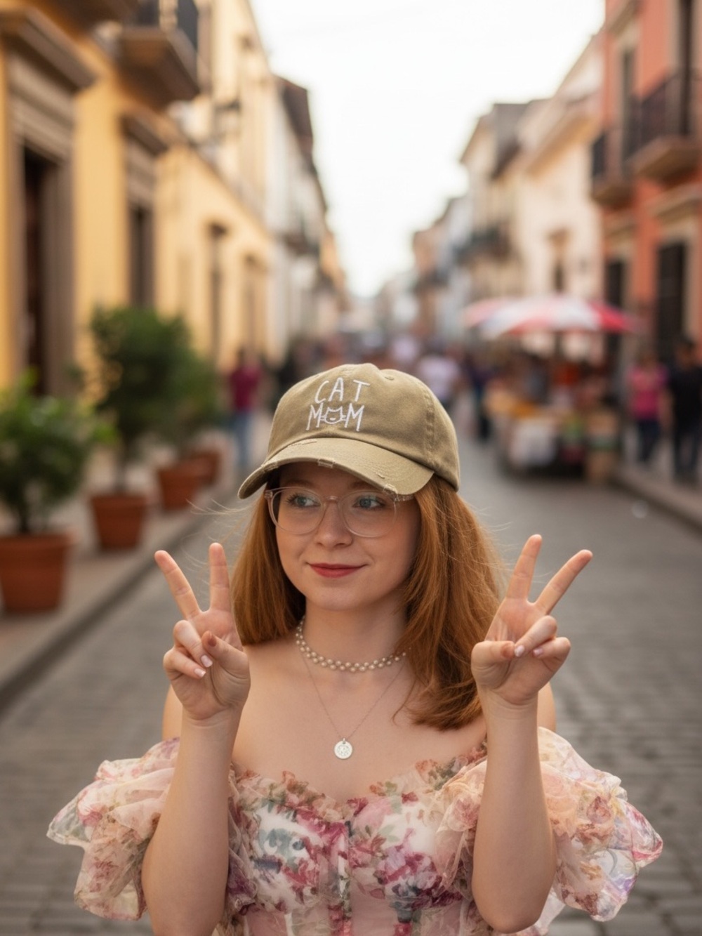 Cat Mom Embroidered Baseball Cap - Tan